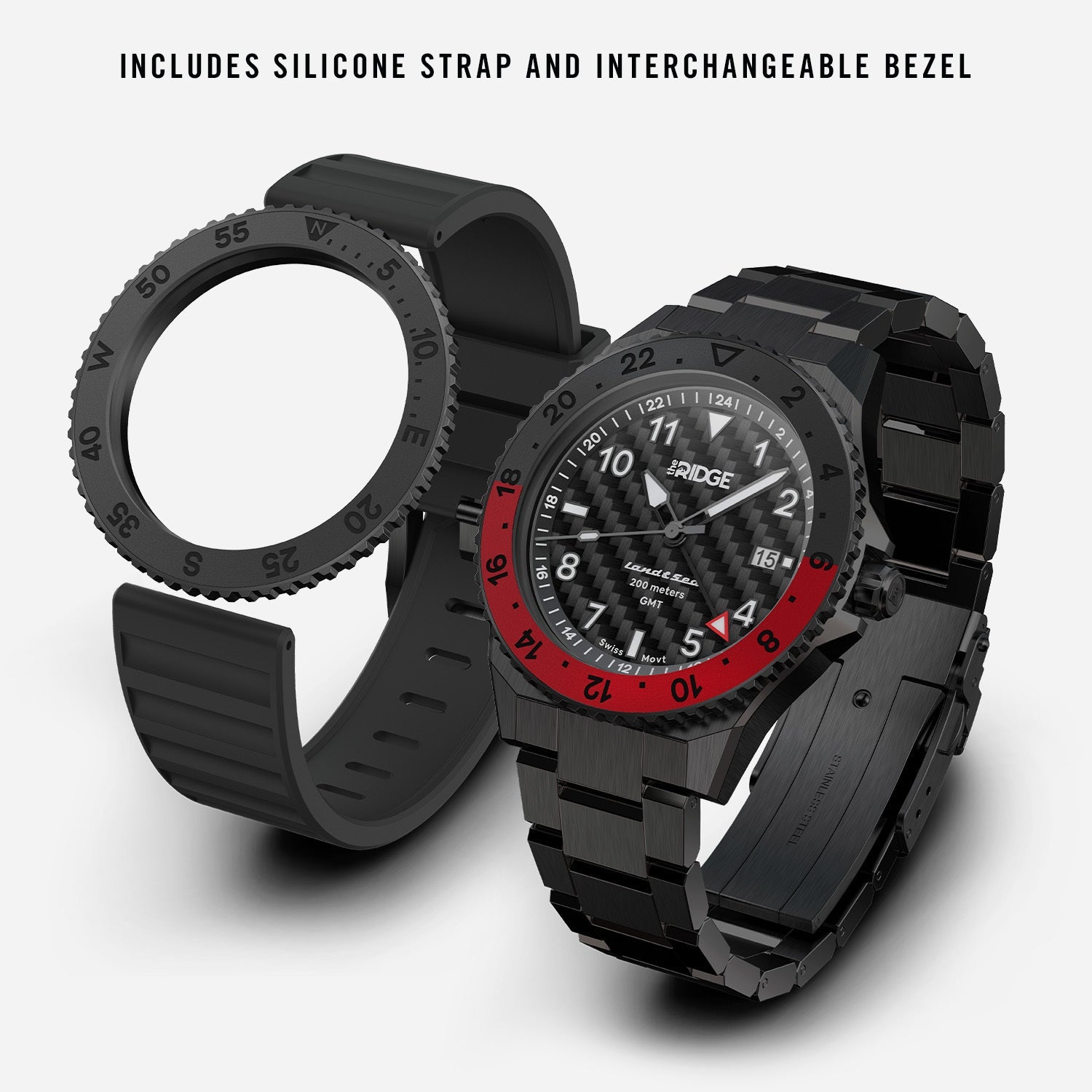 Ridge Land & Sea GMT Watch 42mm - Carbon Fiber 3k