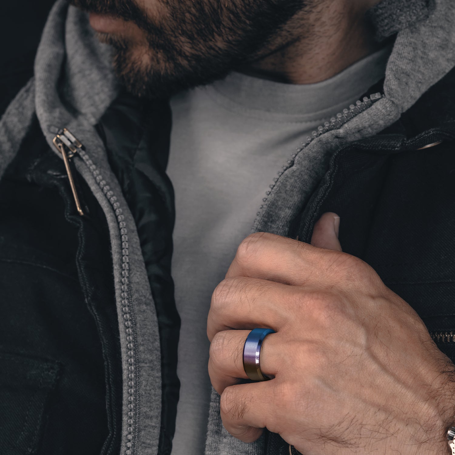 Ridge 8mm Beveled Ring Set - Burnt Titanium