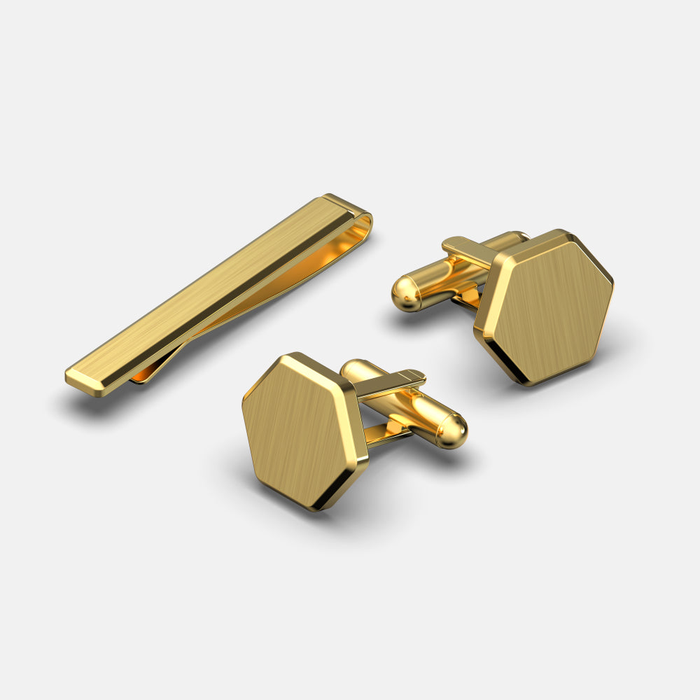 Tie Bar & Cufflinks Kit - 24K Gold